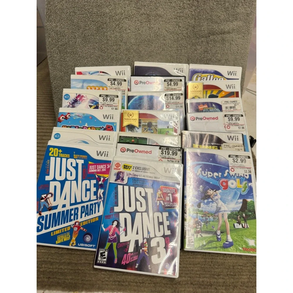 Nintendo Wii Console RVL-001 White Bundle with 19 Games Mario Kart Wii Sports